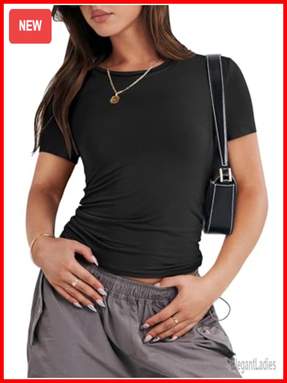 Slim Fit Crew Neck Short Sleeve Crop Top Basic Tee Summer Tshirt